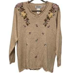 Vintage Jantzen Tan‎ Embroidered Sweater Tan Size Large